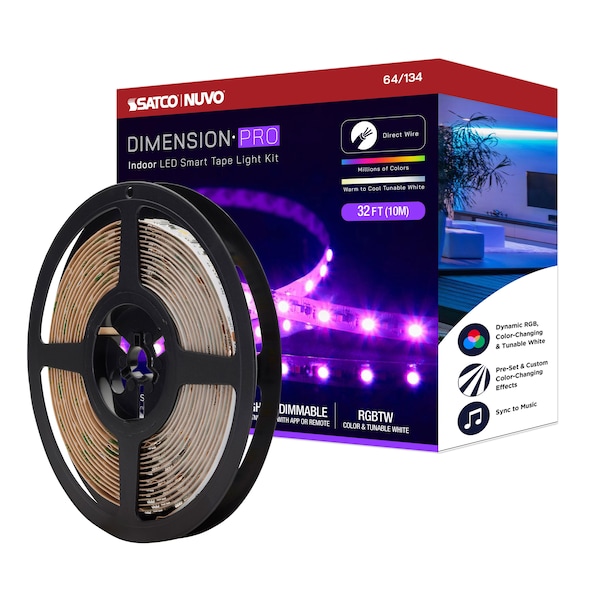 Nuvo Dimension Pro Tape Light Strip - 32 ft. RGB + Tunable White - J-Box - Starfish IOT - IR Remote 64/134 - main